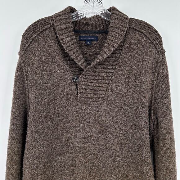 Banana Republic Elevated Shawl Sweater Brown Lambs Wool Cozy Warm Mens Size Med - Picture 4 of 11
